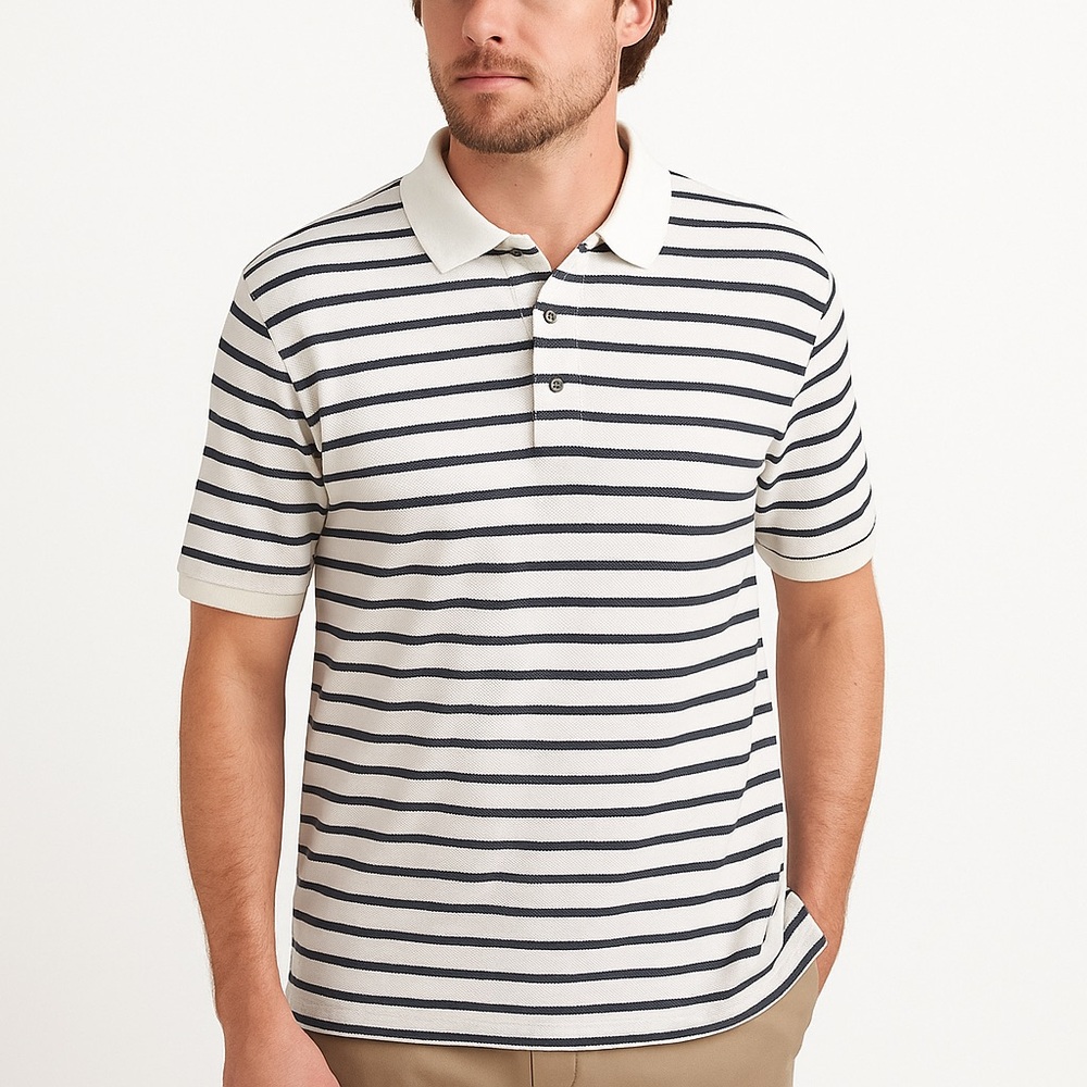 Jos. A. Bank Black White Striped Polo Shirt Cotton XXL